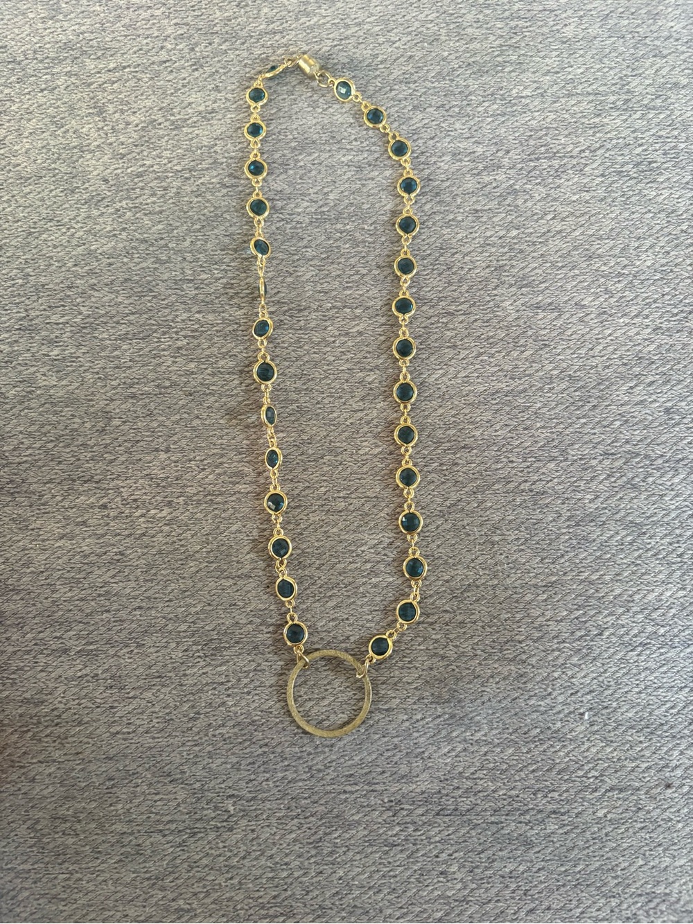 Susan Shaw Gold Necklace with Teal Stone Accents and Hammered Ring